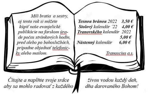 Predaj kalendárov i denného čítania Tesnou bránou 2022